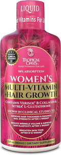 Tropical Oasis Women's Liquid Multivitamin + Hair Growth | 2.5g Verisol Collagen | Biotin 12500mcg | Clinically Tested for Thicker Hair, Wrinkles, Brighter Skin, Strong Nails | 32 Serv