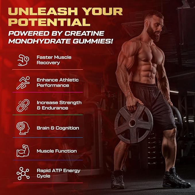 Creatine Monohydrate Gummies for Men & Women, 9000MG Creatine Gummies Sugar Free with L-Taurine, BCAA 2:1, B12 B6 for Boost Strength, Focus & Endurance, Vegan, Non-GMO, Strawberry 120*2 Bottle