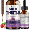Milk Thistle Extract Liquid Drops for Liver Cleanse Detox & Repair, 35-IN-1 Kidney Support Supplement with Artichoke & Dandelion for Urinary Tract, Bladder, Vegan, Non-GMO, Strawberry Flavor, 2 FL OZ