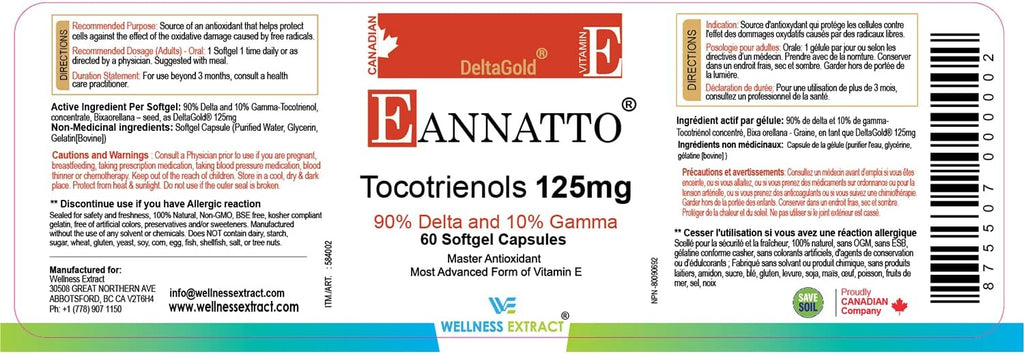 Eannatto Tocotrienols Vitamin E Supplements Tocopherol Free, Supports Immune Health, Non-GMO, Gluten Free & Antioxidant (125MG 60 Softgels)