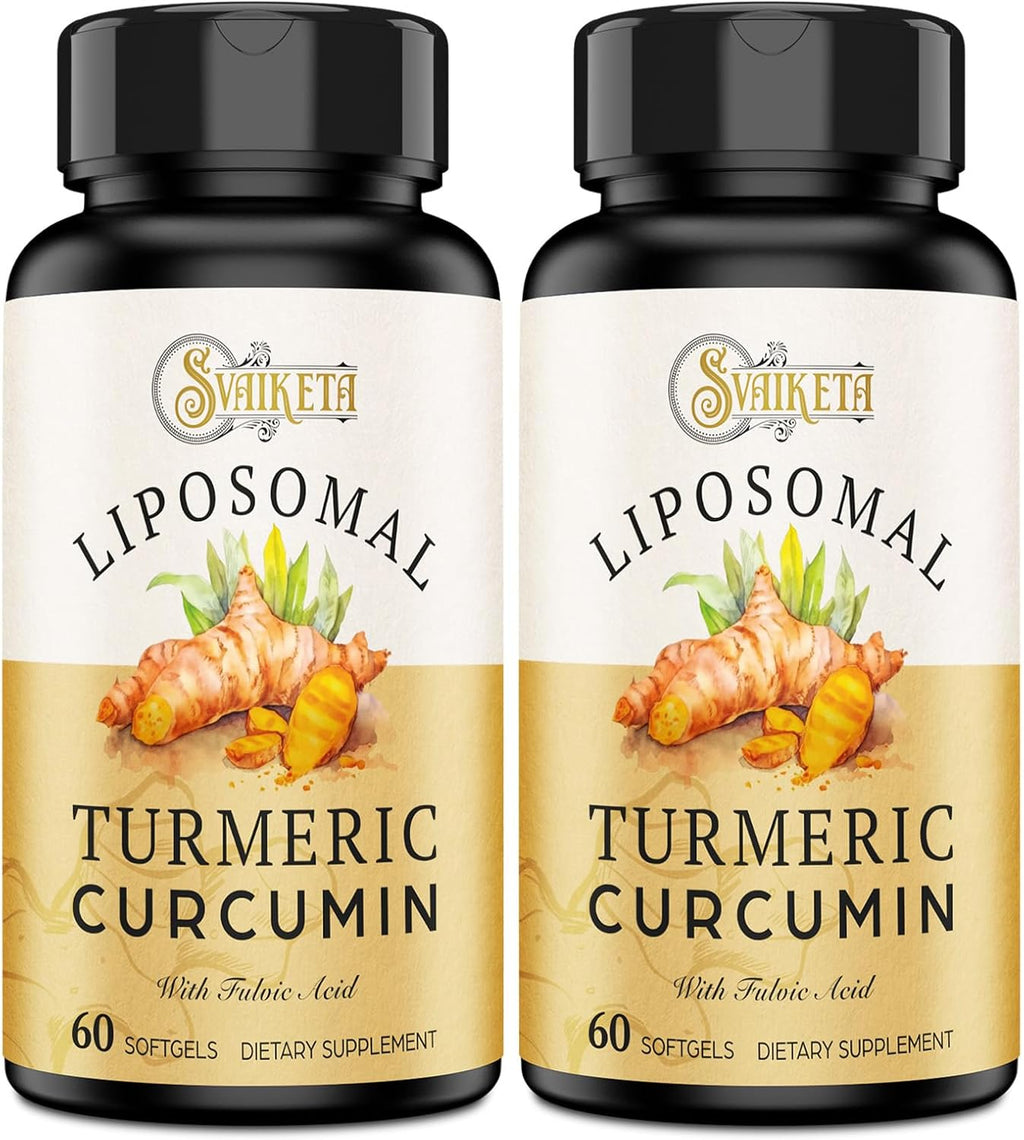 Liposomal Turmeric Curcumin Supplement - 2000mg, 95% Curcuminoid Extract with Piperine - 60 Softgels (2 Bottle)