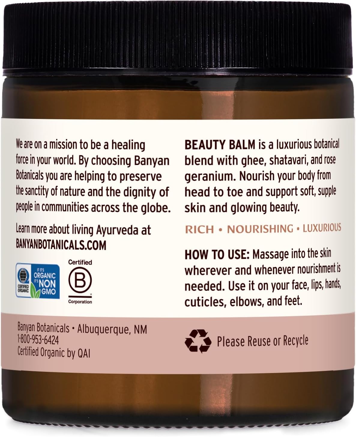 Banyan Botanicals Beauty Balm - USDA Certified Organic, 4 oz - Shatavari & Rose Geranium to Moisturize & Soften Skin