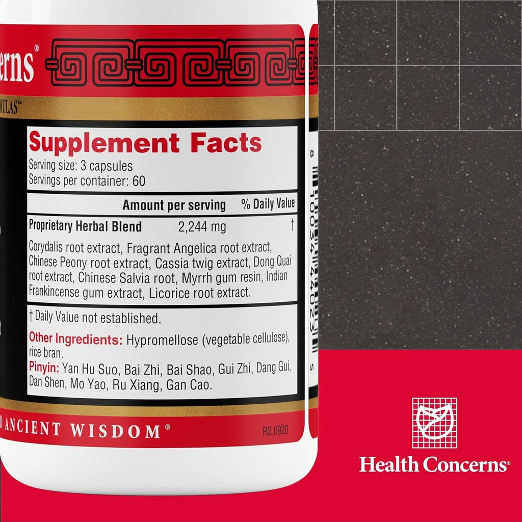 Health Concerns Channel Flow – Muscle Relaxation & Pain Support Supplement for Men & Women – Corydalis Root Extract – Chinese Herbal Formula for Headaches, Joint & Menstrual Discomfort – 180 Capsules