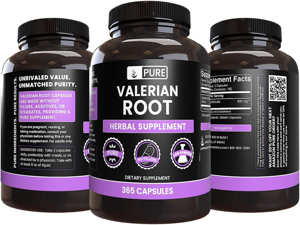 PURE ORIGINAL INGREDIENTS Valerian Root (365 Capsules) No Magnesium Or Rice Fillers, Always Pure, Lab Verified
