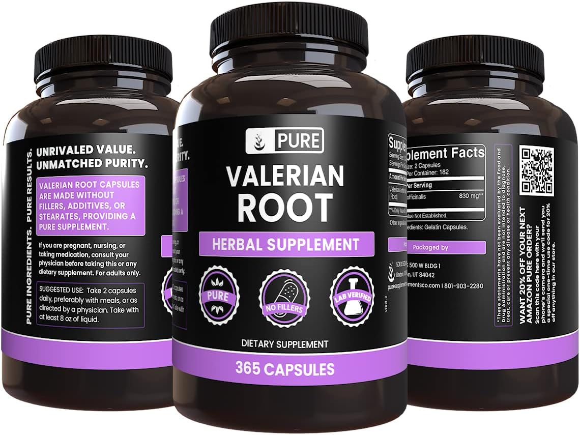 PURE ORIGINAL INGREDIENTS Valerian Root (365 Capsules) No Magnesium Or Rice Fillers, Always Pure, Lab Verified