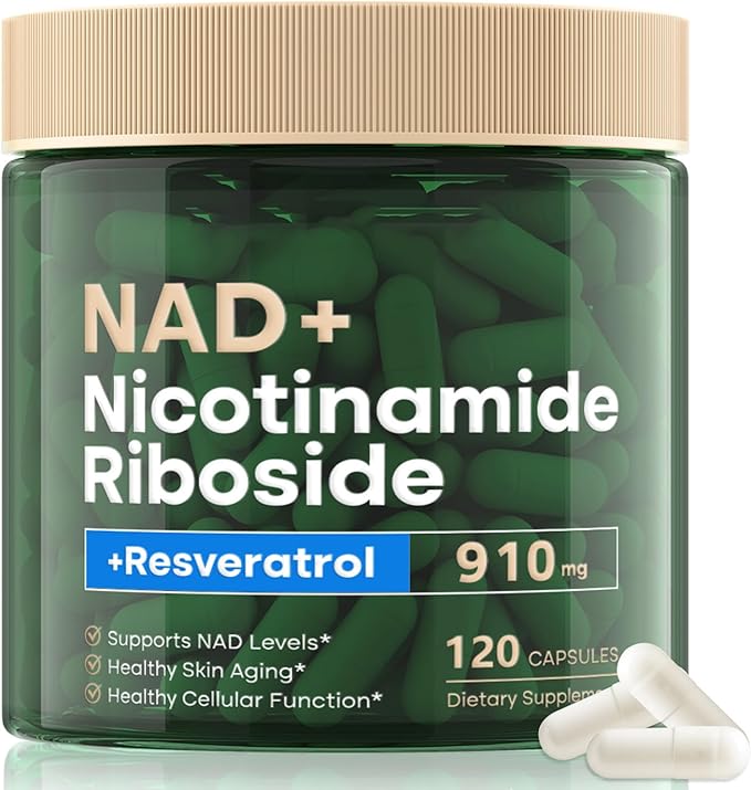 NAD Supplement 120 Capsules, Liposomal Nicotinamide Riboside, Resveratrol, Quercetin, NAD Nicotinamide Riboside Resveratrol 910mg for Women & Men, NAD Supplement for Anti Aging and Cell Regeneration