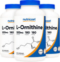 Nutricost L-Ornithine 500mg; 180 Capsules (3 Bottles)