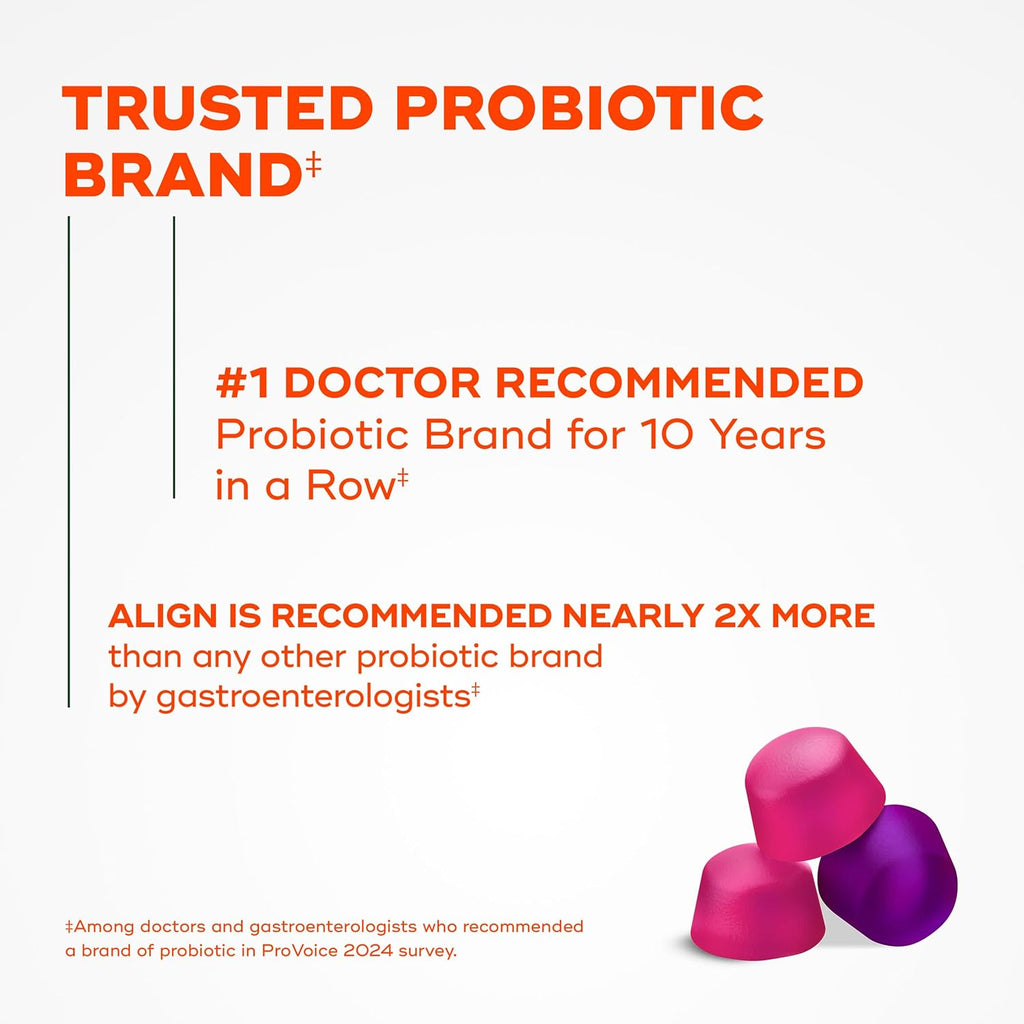Align Probiotic, Probiotics + Fiber, Probiotics Help Relieve Occasional Bloating*, Fiber Helps Support a Healthy Digestive System*, #1 Doctor Recommended Probiotic Brand‡, 60 Gummies