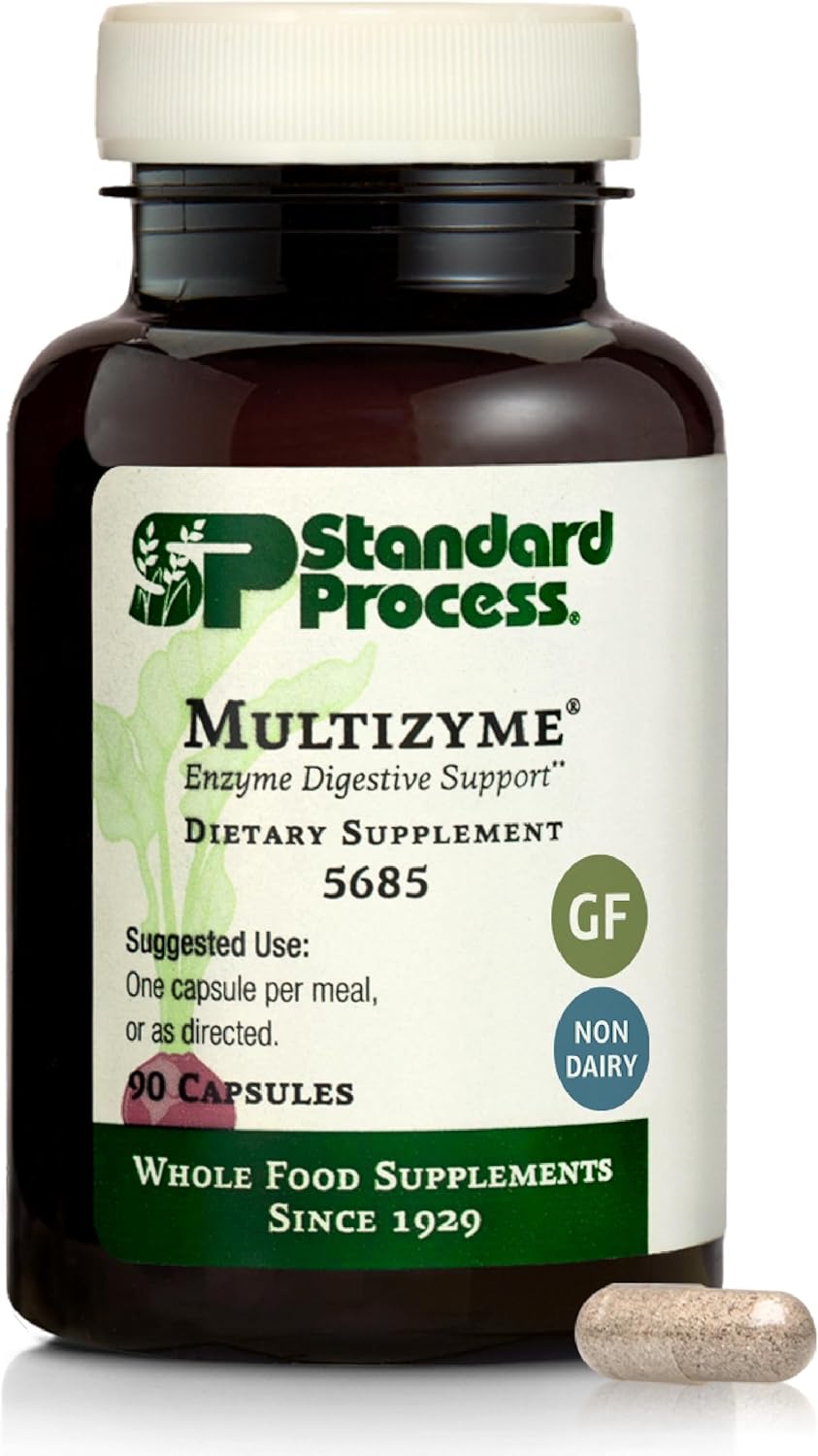 Standard Process Multizyme - Whole Food Pancreas Support, Pancreatin Digestive Enzymes, Digestive Health and Pancreatic Enzymes with Cellulase, Papain, Amylase, Lipase and More - 90 Capsules