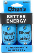 Ethan's Organic Clean Energy Shots Pomegranate Blueberry, Sugar Free Natural Pre-Workout Focus Boost, Gluten Free, Vegan, B6 & B12 Vitamin C with Green Tea Extract and Guayusa (2 Pack of 2oz Shots)