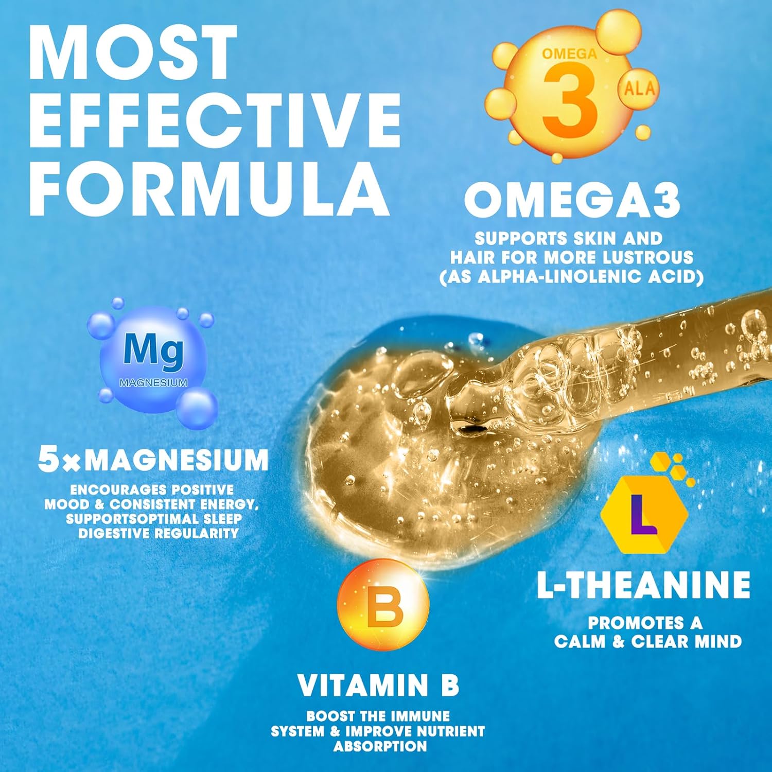 iMATCHME Magnesium Glycinate Liquid Drop with Citrate, Oxide and Taurate, Calm Magnesium with Omega3, L-Theanine, D3, B6, B12 for Calm, Sleep, Leg Cramps, Muscles, Energy, Sugar-Free Strawberry Flavor
