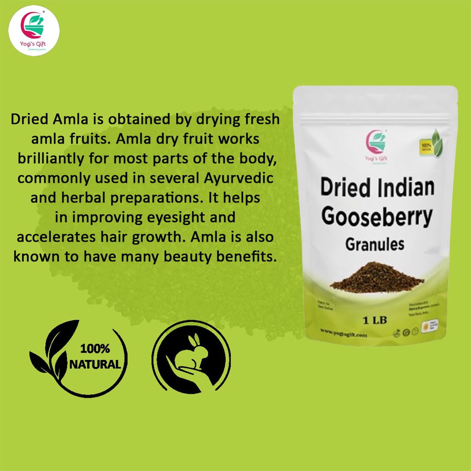 Dried Amla/Gooseberry Cut & Sifted 1 LB | Rich in Vitamin C, Fibre | Phyllanthus emblica | by Yogi's Gift®