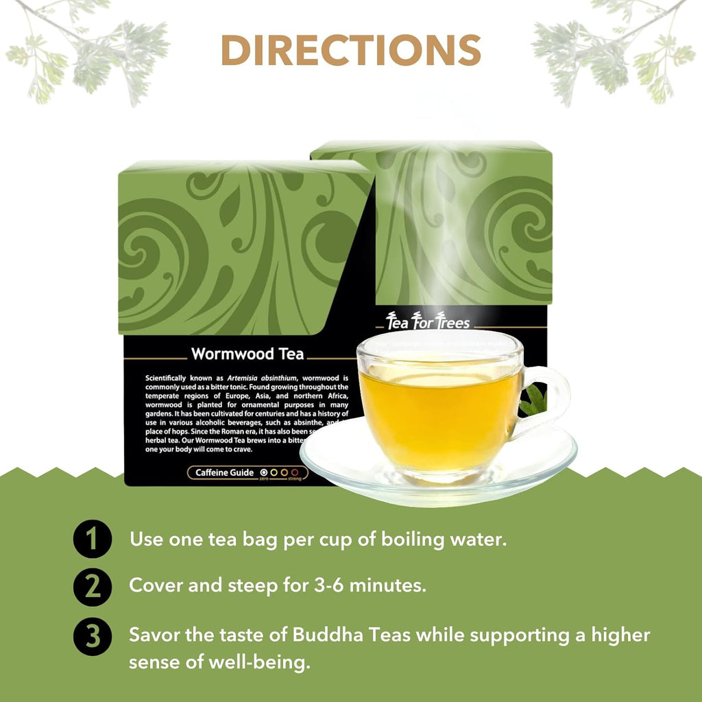Buddha Teas Organic Wormwood Tea - OU Kosher, USDA Organic, 18 Bleach-Free Bags