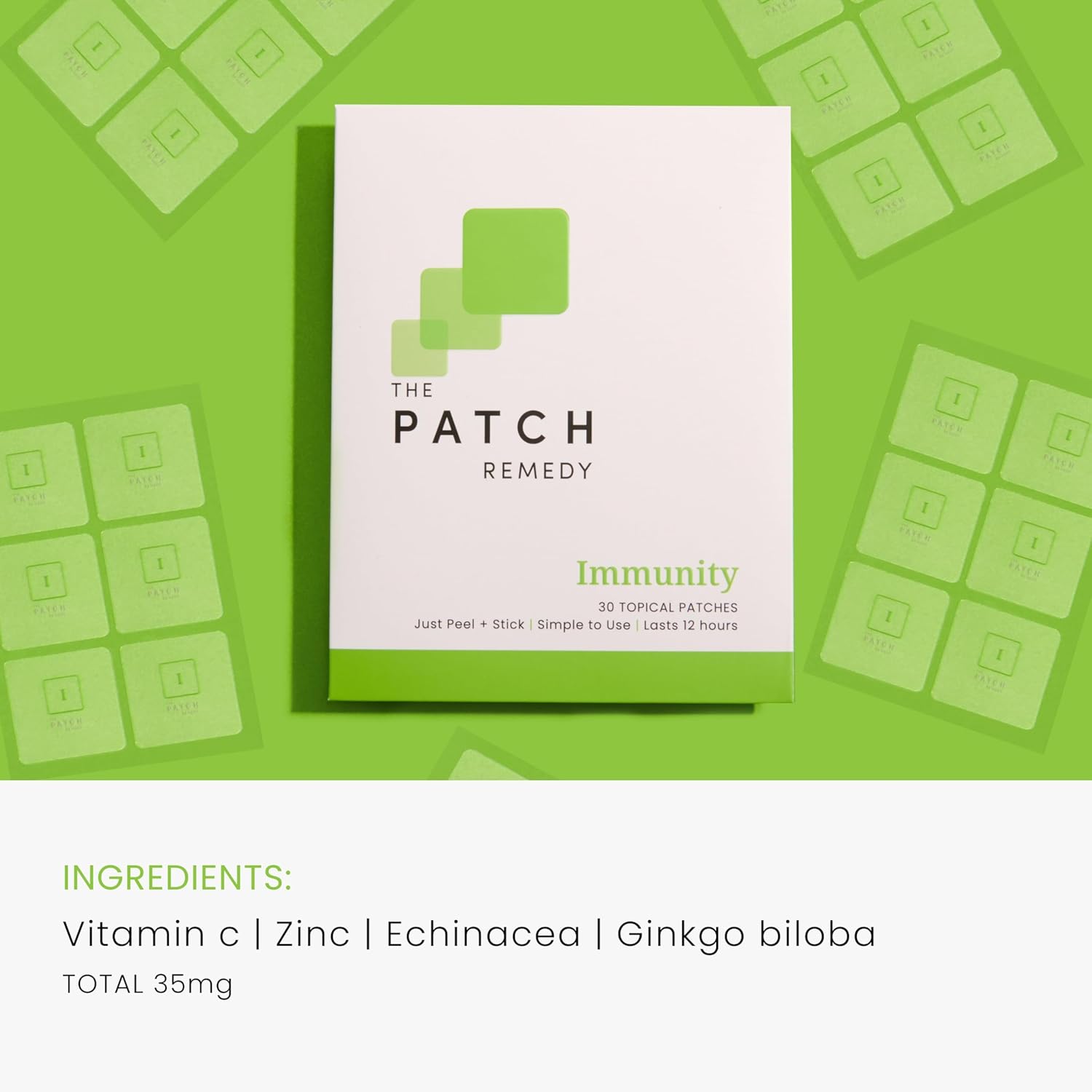 Immunity Patches - 30 Topical Immune Patches Containing Vitamin C, Zinc, Echinacea Extract & Ginkgo Biloba, Lasts 24 Hours