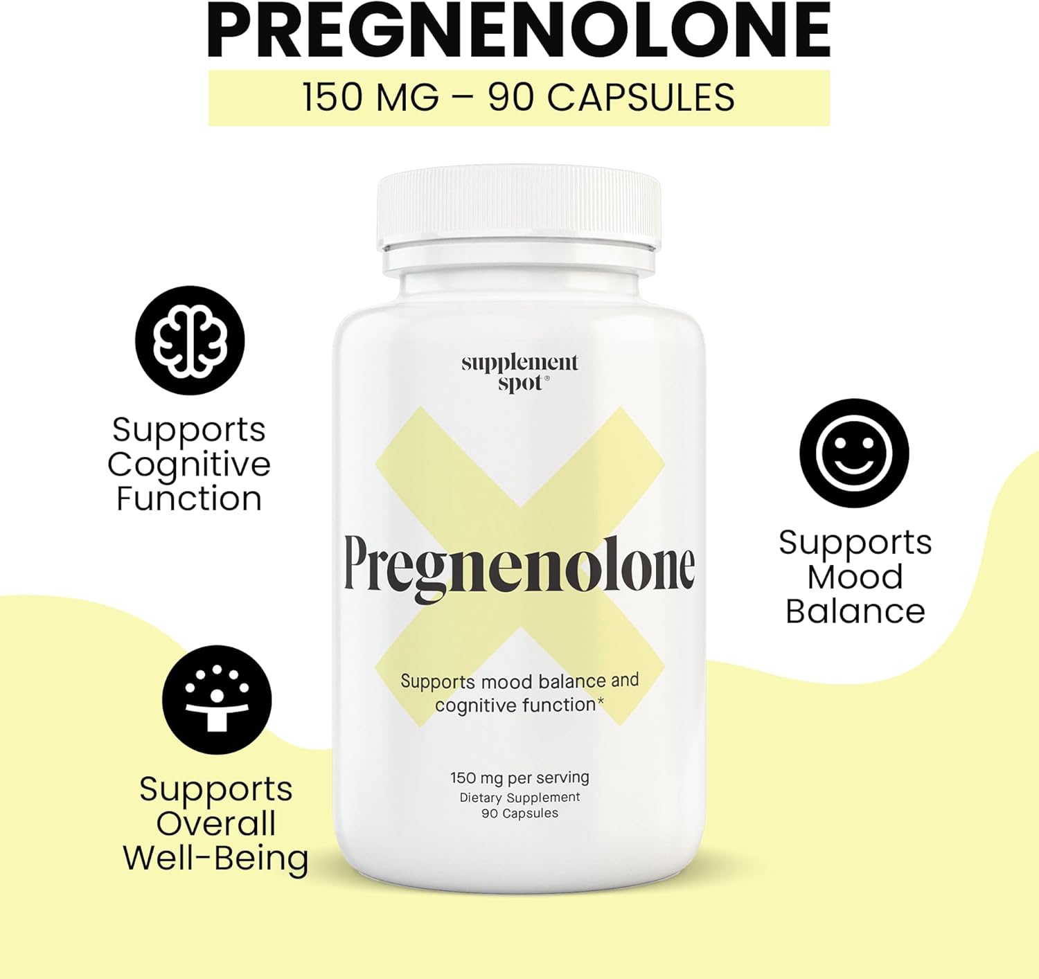 Pregnenolone 150 Mg Energy Supplement – Pregnenolone to Support Healthy Mood for Women & Men (90 Servings)