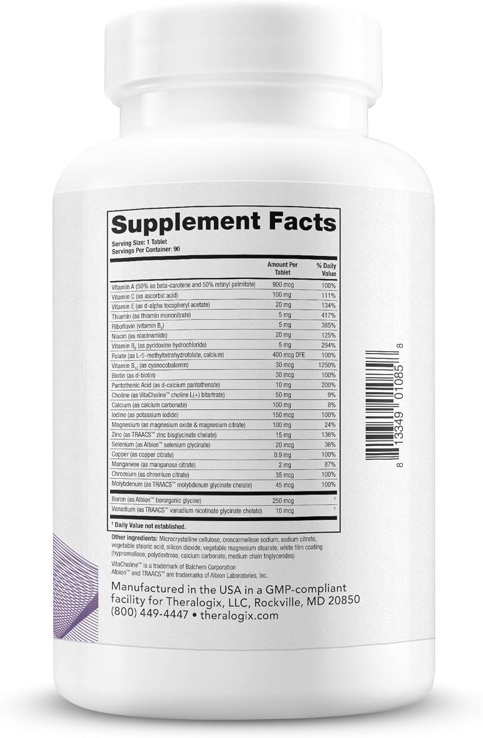 Theralogix Companion Multivitamin & Mineral Supplement - 90-Day Supply - Supplement for Women & Men Without Iron, Vitamin D, or Vitamin K - B Vitamins, Zinc & Magnesium - NSF Certified - 90 Tablets