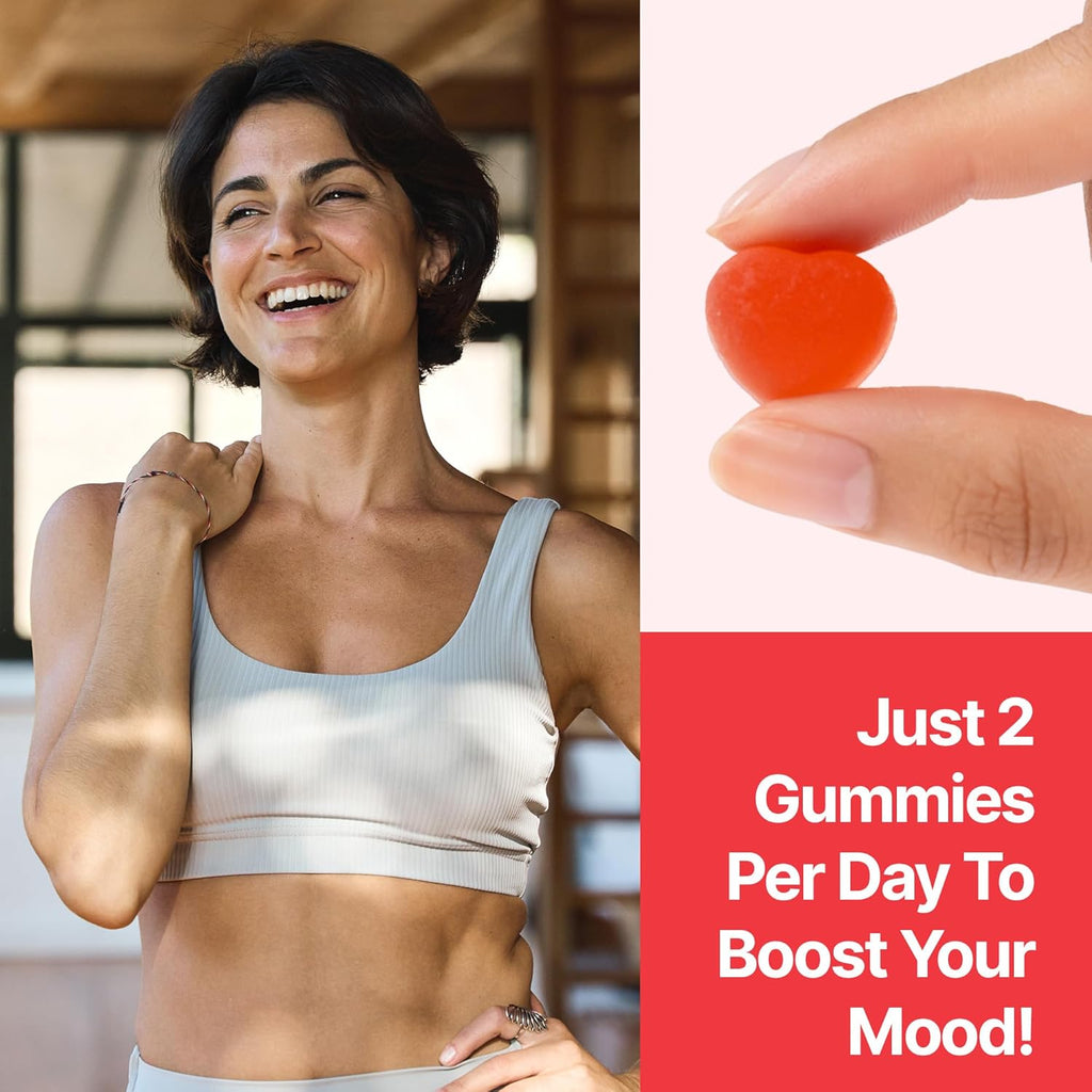 Mood Boost Gummies with 5-HTP, Ashwagandha, Magnesium Glycinate & L-Theanine – 60 Count – Stress Relief & Calm Chewables for Adults – Natural Mood Support Supplement for Relaxation Balance
