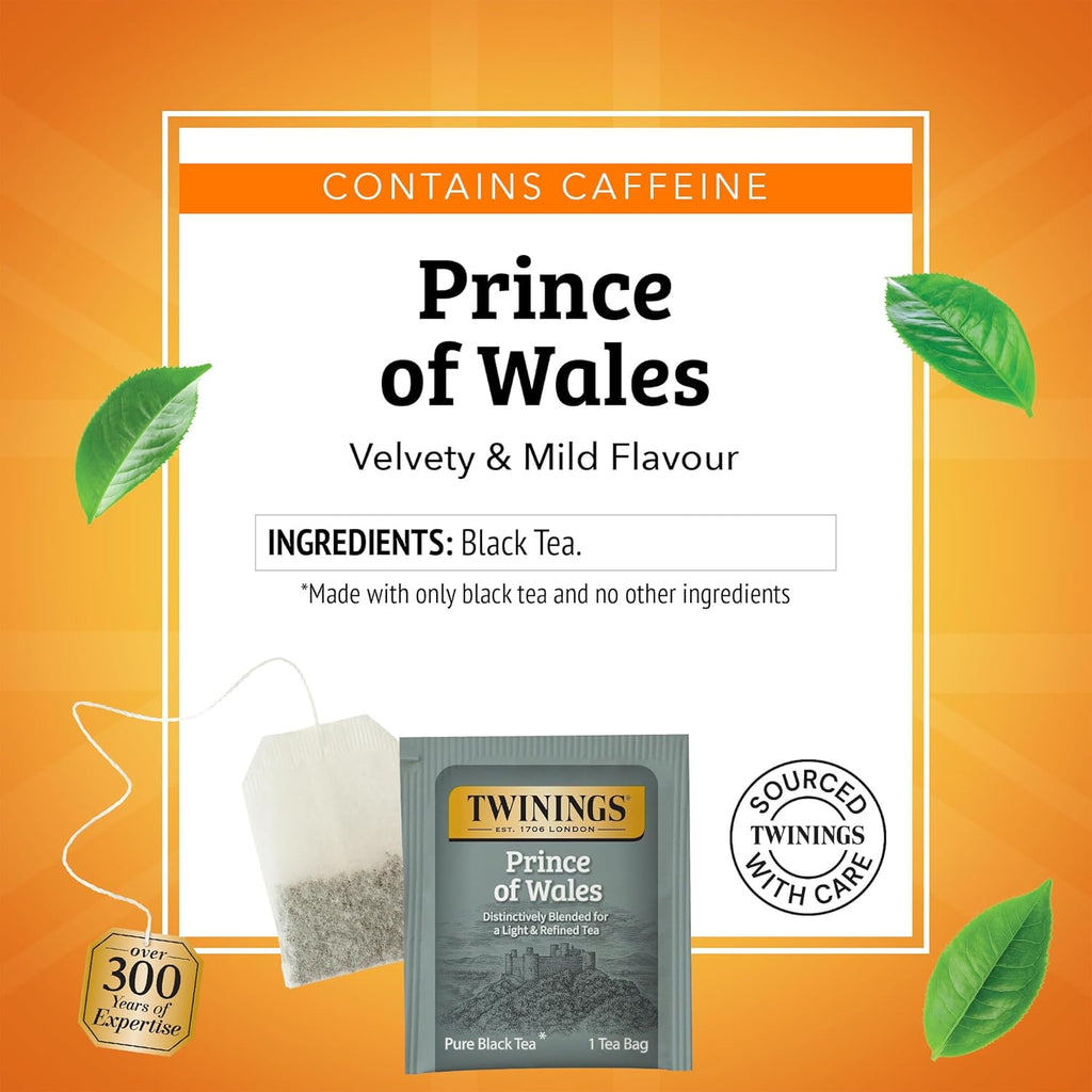 Twinings Prince of Wales Black Tea Individually Wrapped Bags, 20 Count (Pack of 2), Velvety Smooth & Mild, Caffeinated, Enjoy Hot or Iced, 20 Teabags