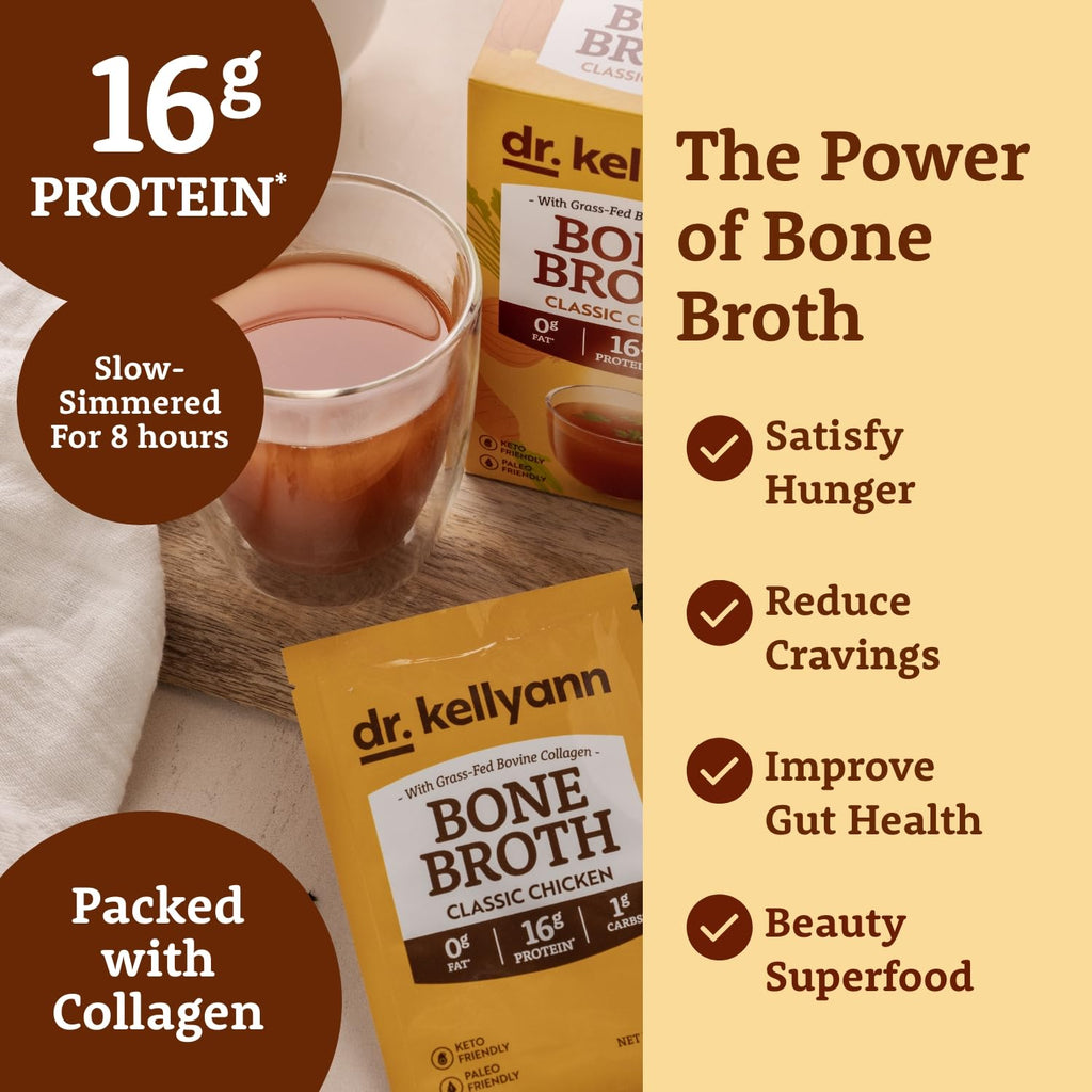 Dr. Kellyann Bone Broth Collagen Powder Packets (35 Servings) – Grass-Fed Hydrolyzed Collagen, Keto & Paleo-Friendly, 5 Pack