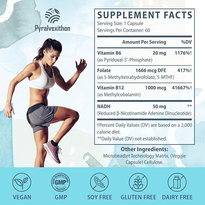 NADH Supplement with Methylated B Complex | High Absorption NAD+ Supplement Alternative for Women & Men | Cellular Energy and Mental Focus – 60 Veg Capsules