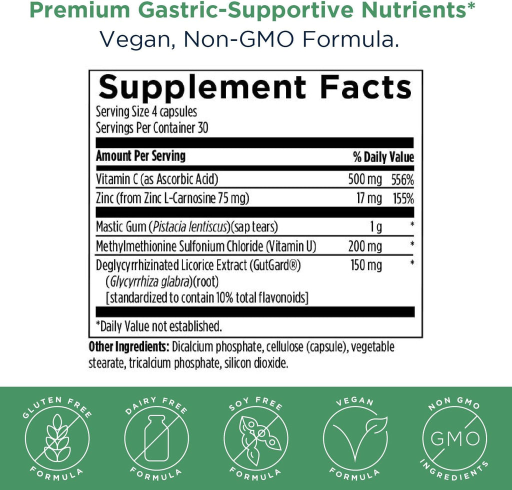 Designs for Health GastroMend HP - Gut Health Supplements - Gut Mucosa Support with Mastic Gum + DGL Licorice + 'Vitamin U' - May Help Occasional Bloating or Upset Stomach - Vegan (120 Capsules)