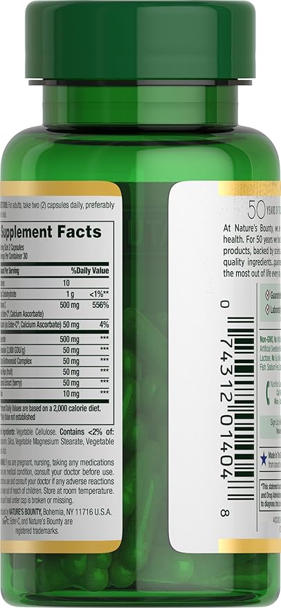 Nature's Bounty Quercetin, Immune Support, 500mg, with Vitamin C, Rose Hips, & Rutin, 60 Count (Pack of 2)