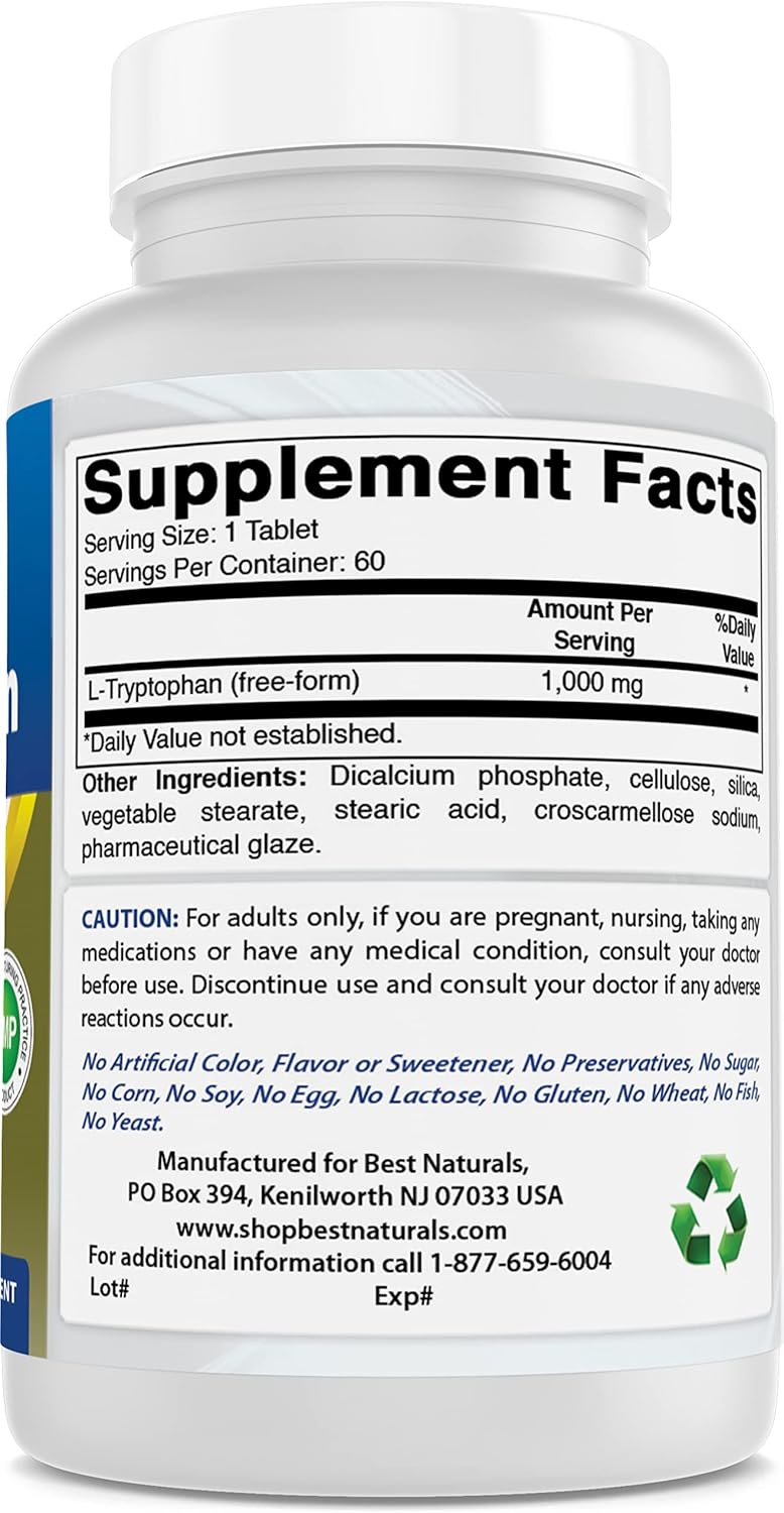 Best Naturals L-Tryptophan 1000 mg 60 Tablets (60 Count (Pack of 2))