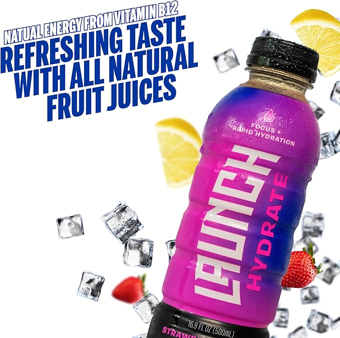 Sports Drink: Strawberry Lemon Flavor - 16.9 Oz (12 Pack), Energy Drink + Hydration, Real Cane Sugar, Electrolytes, Cognizin for Focus, Vitamin B12 Energy Boost, L-Glutamine Hydration Formula, No Artificial Sweeteners, Colors, or High Fructose Corn Syr...