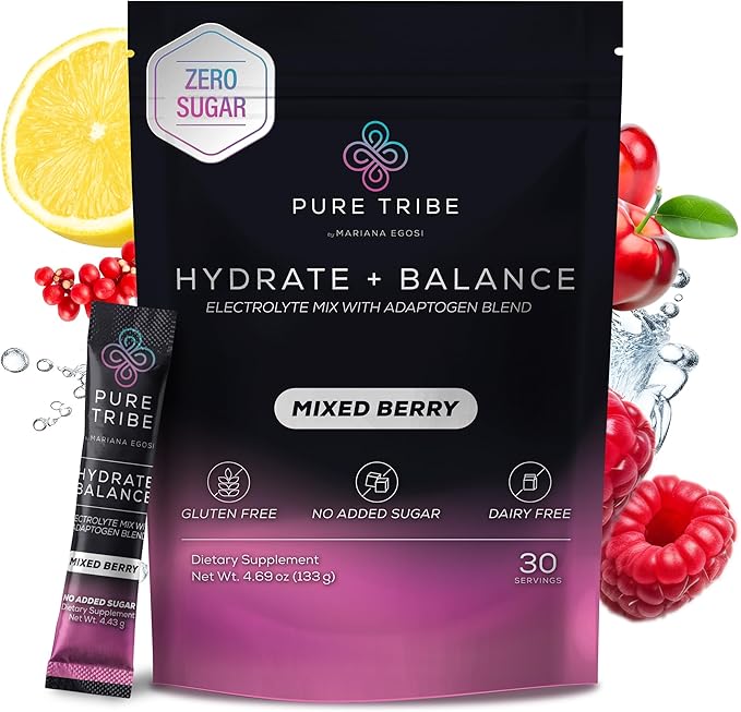 Electrolytes Powder Packets – Sugar Free Electrolytes with 6 B Vitamins & Adaptogens – Mixed Berry Drink for Instant Hydration & Energy – 30 Stick Servings