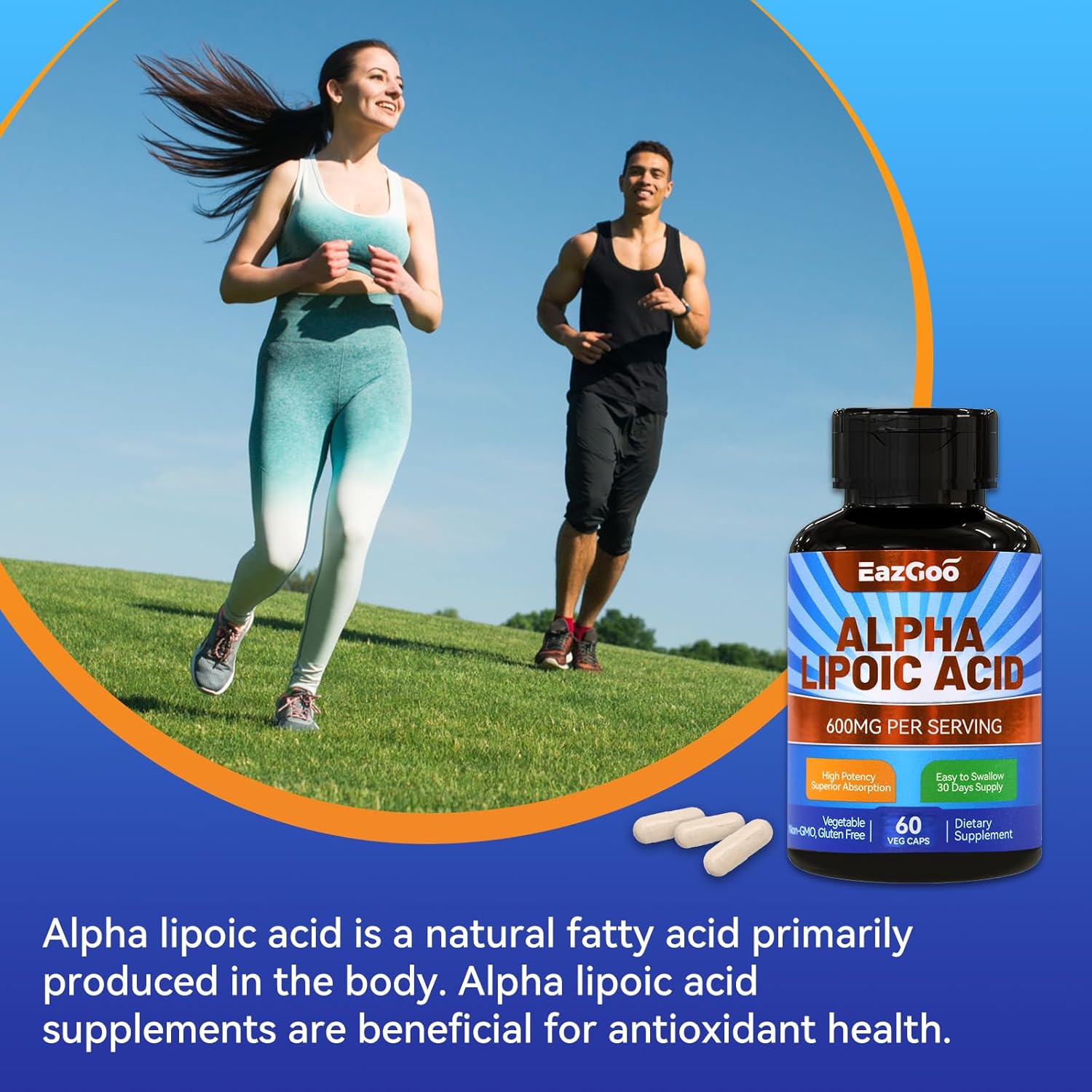 Alpha Lipoic Acid Supplement, Alpha Lipoic Acid 600mg Per Serving, Vegan, Gluten Free, Non-GMO ALA Supplement, 60 Vegetable Capsules
