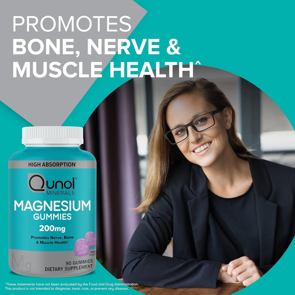 Qunol Zero Sugar Turmeric Gummies, Vegetarian, Gluten Free, 500mg + Qunol Magnesium Gummies 200mg, Vegetarian, 90 Count