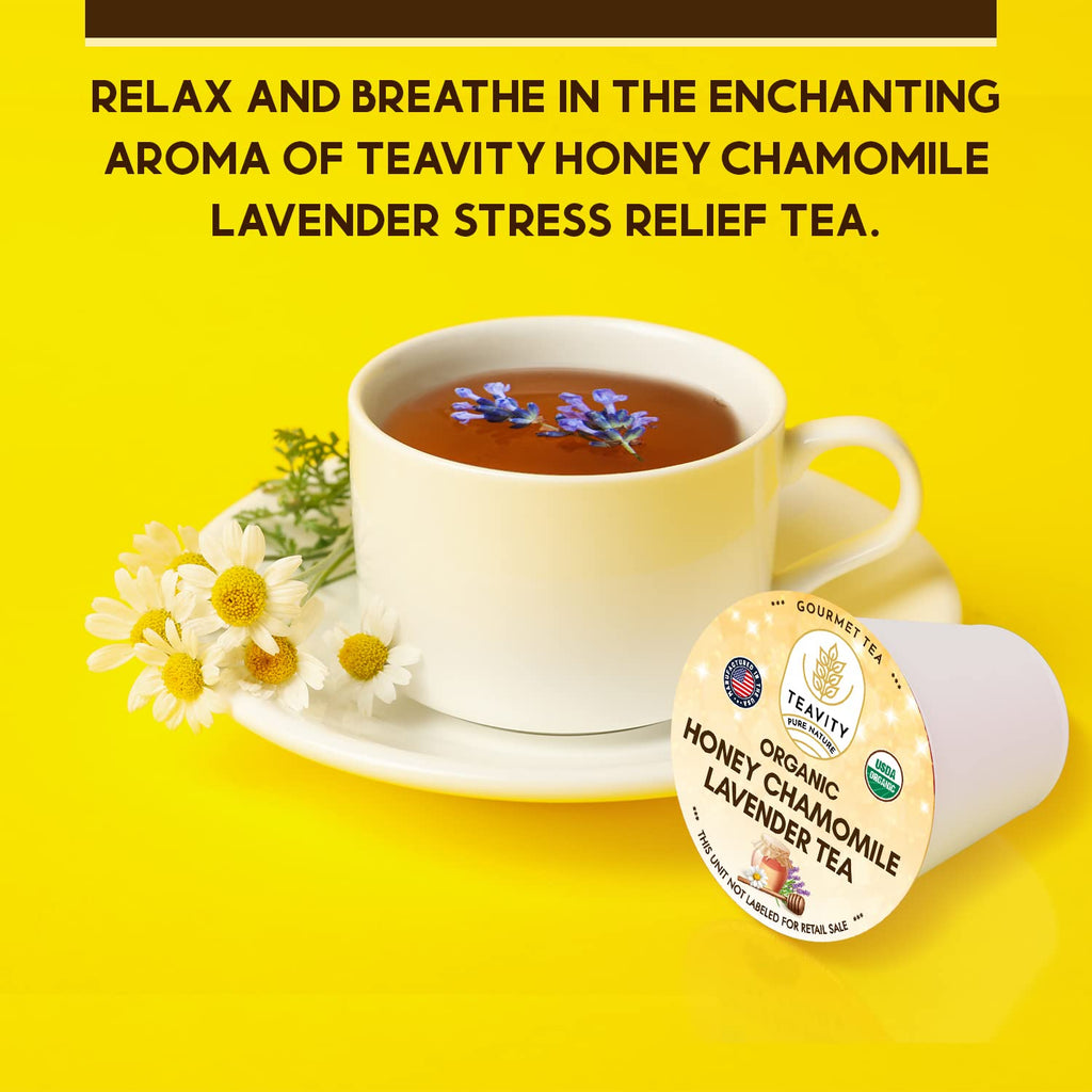 Organic Chamomile and Lavender Tea Pods for Keurig - Decaf Herbal Tea for Keurig K Cups - Honey Chamomile Lavender by Teavity (36 Tea Pods)