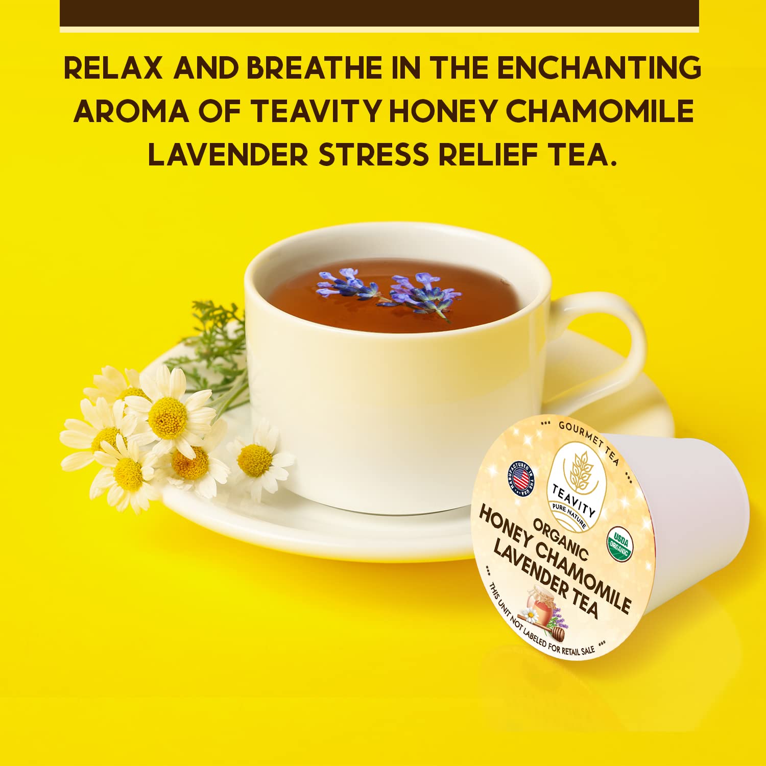 Organic Chamomile and Lavender Tea Pods for Keurig - Decaf Herbal Tea for Keurig K Cups - Honey Chamomile Lavender by Teavity (36 Tea Pods)