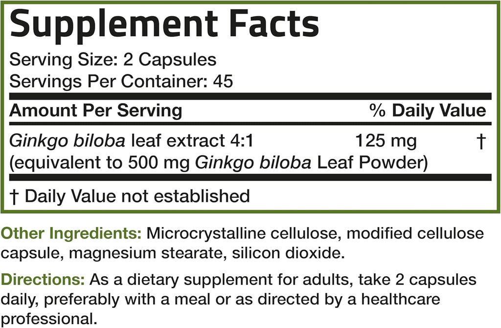 Bronson Ginkgo Biloba Extra Strength Supports Brain Function & Memory, 90 Vegetarian Capsules