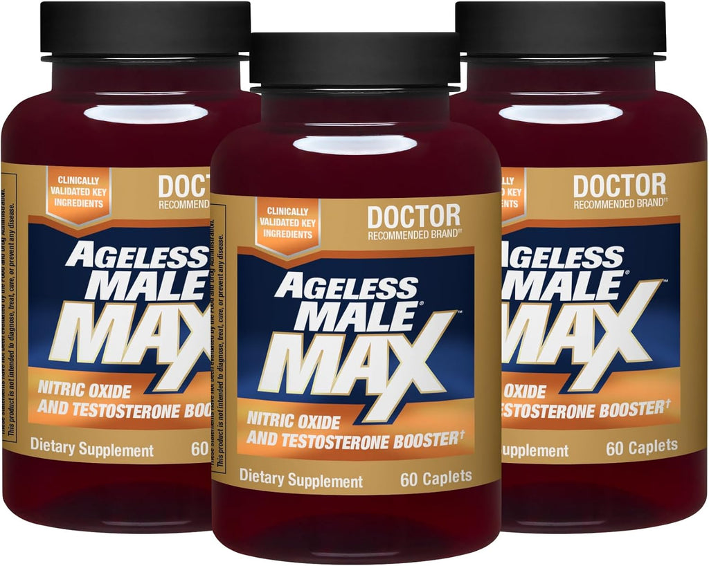 Ageless Male Max Total Testosterone Booster for Men (180 Caplets, 3-Pack)