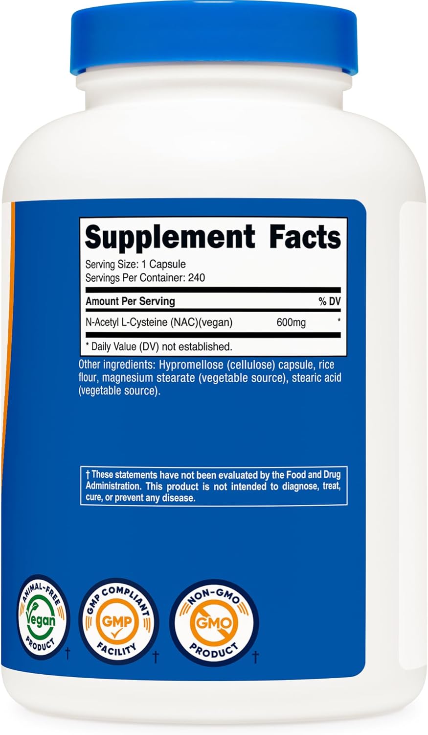 Nutricost N-Acetyl L-Cysteine (NAC) 600mg, 240 Vegetarian Capsules - Vegan, Non-GMO, Gluten Free