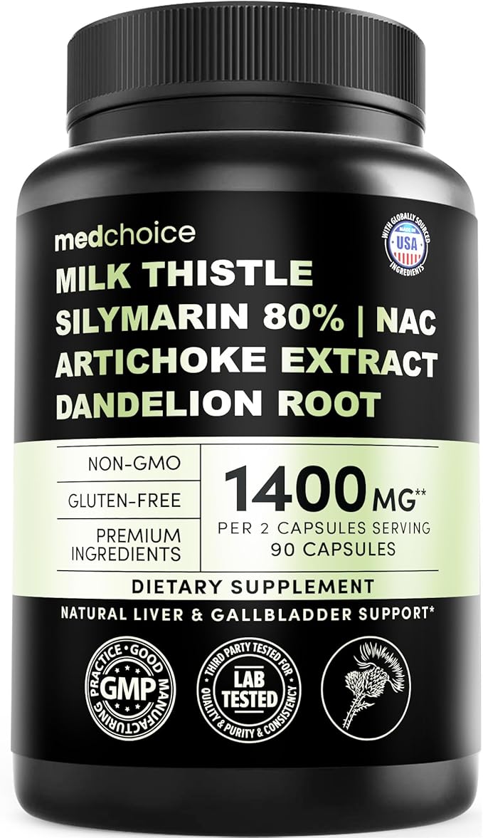 Milk Thistle Supplement w/ NAC, Artichoke & Dandelion – Liver Support Supplement & Gallbladder Supplements in One – Liver Detox – Milk Thistle & Liver Care Supplements – 90 Vegan Capsules, Pack of 1