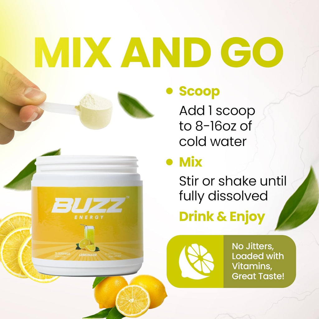 Morning Buzz Energy Drink Powder - Energy Boost - Sugar-Free Energy with Antioxidants - Morning Kick and Sports Nutrition Endurance Product - 30 Servings, Lemonade, 8 Ounces
