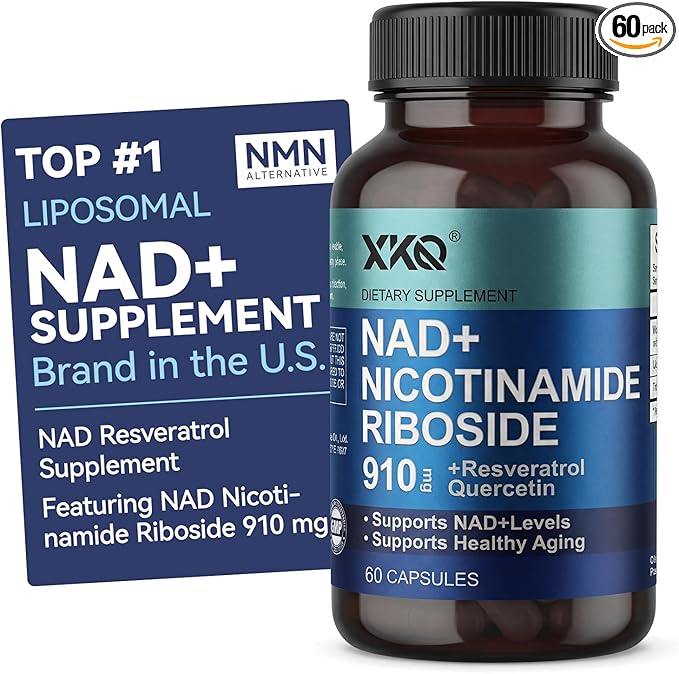 XKQ NAD Plus Supplement, Liposomal NAD,NMN Supplement Micro Ingredients| NAD Resveratrol, Supports Cellular Energy, Heart Health | Nicotinamide Riboside, 910mg,60 Servings,Take 2 Daily