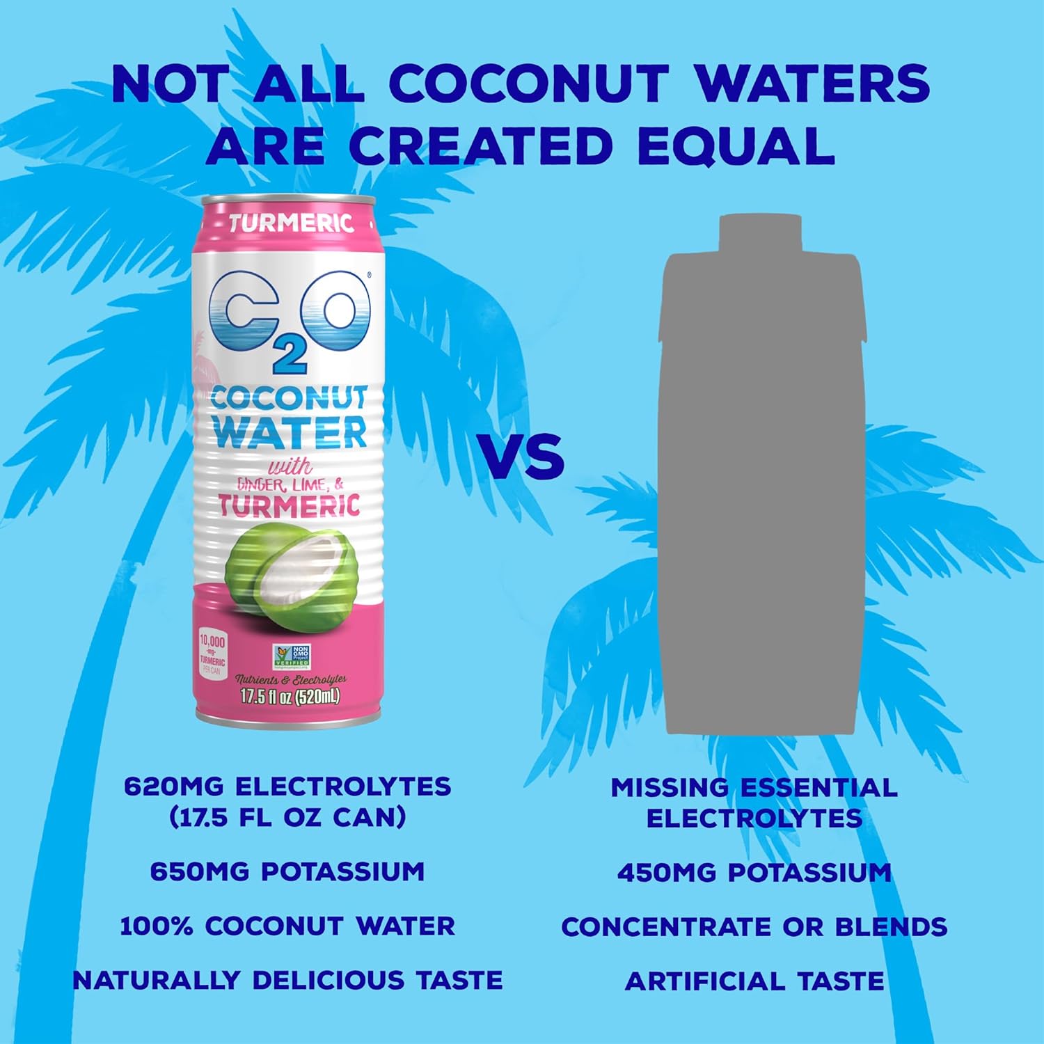 C2O - Coconut Water with Ginger, Lime, & Turmeric (12 Pack) - Made with Fresh Coconut Water - Plant Based - Non GMO - Canned Water - Natural Hydration, Electrolytes, & Potassium - 12 Cans, 17.5 FL OZ
