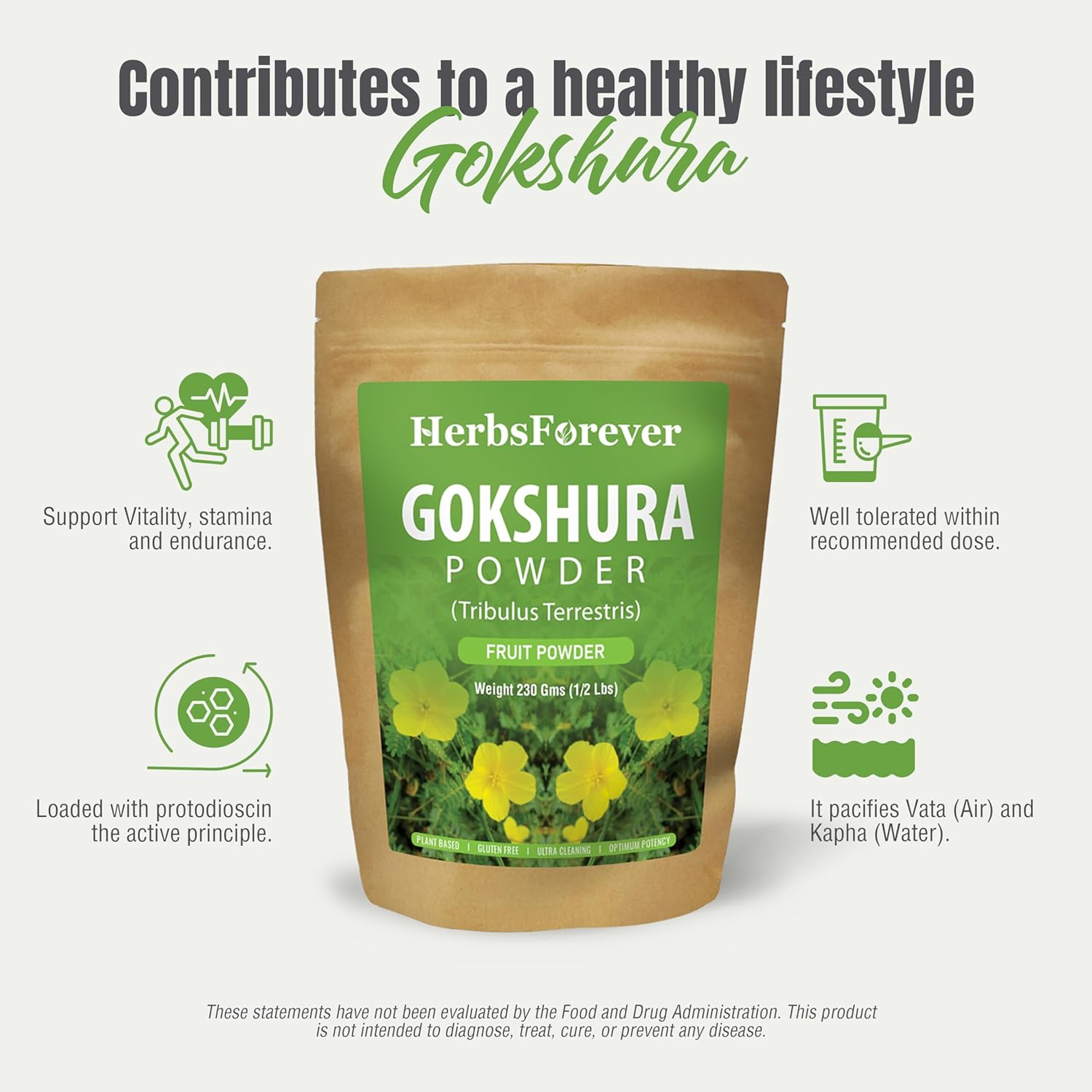 Gokshura Powder | Tribulus Terrestris | Authentic Ayurvedic Herb for Everyday Use | Non-GMO, Vegan, 100% Pure & Natural | 230 GMS Herbal Supplement