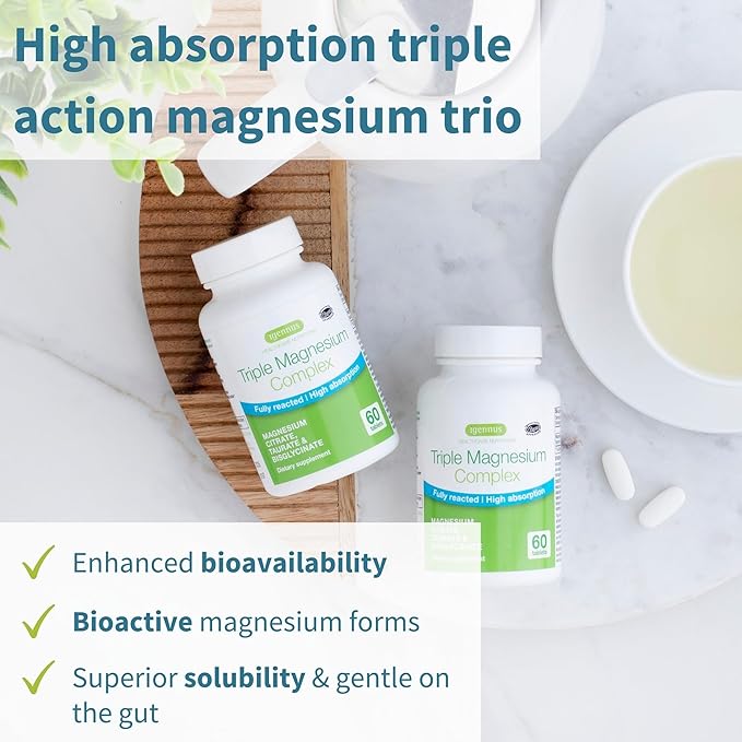 Igennus Superior Triple Magnesium Complex, Fully Reacted & Chelated Glycinate, Taurate & Citrate, Clean Label, High Bioavailability & Absorption, 60 Tablets, Vegan, Non-Buffered