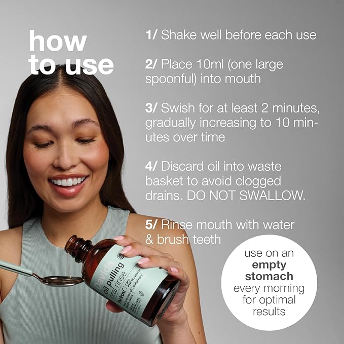 Davids Nano Hydroxyapatite Oil Pulling Oral Rinse Mouthwash, 100% MCT Coconut Oil, Promotes Teeth and Gum Health, Natural Whitening, Essential Oils to Fight Plague & Freshen Breath, Mint Flavor, 9 oz