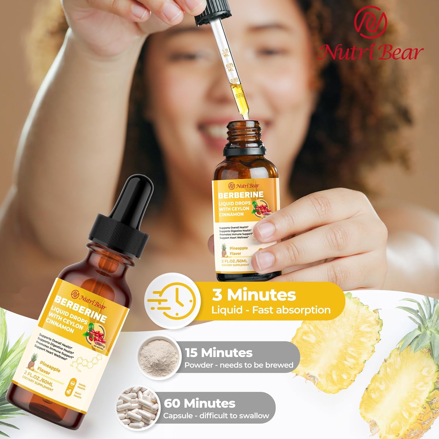 Berberine Supplement with Ceylon Cinnamon, Berberine HCL Liquid Drops with Turmeric, Bitter Melon, Quercetin, 10X Strength AMPK for Digestion System, Immune Health Support -Vegetarian, 2 fl oz