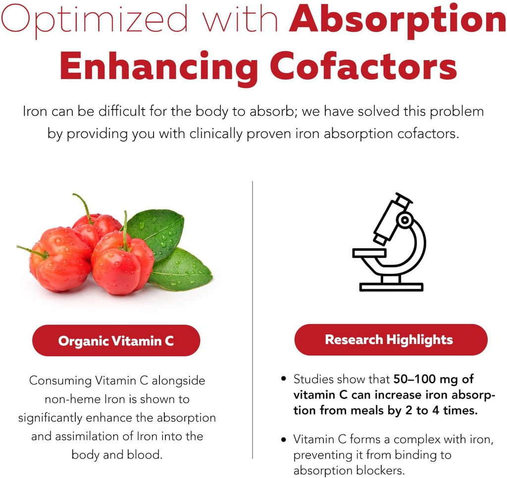 Liquid Iron Supplement | Organic Certified, Berry Flavor - Whole Food Vitamin C Absorption Boost & Blood Building B Vitamins - Methyl B12, L-Methylfolate & B6 - Supports Healthy Iron Levels - 7.6 oz