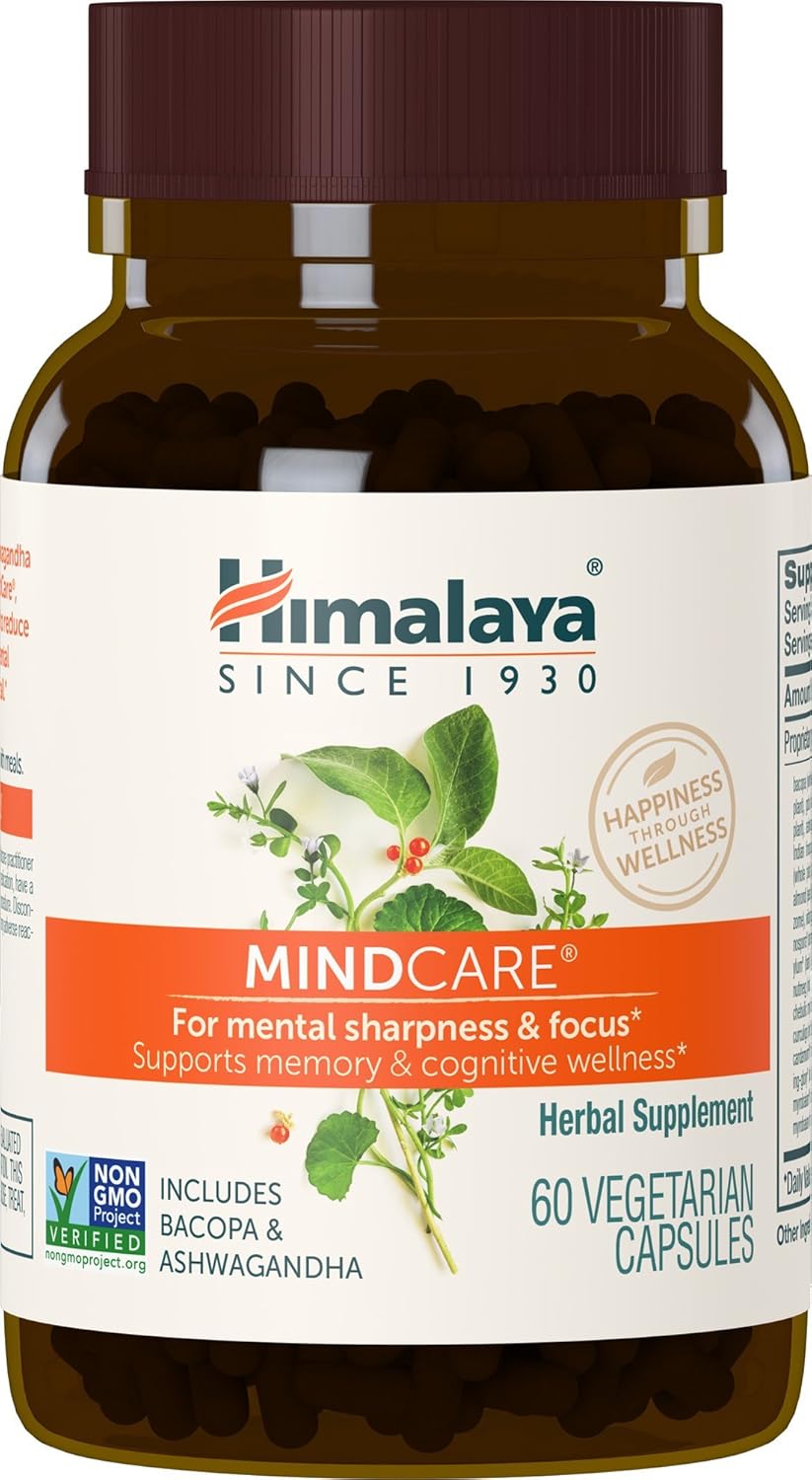 Himalaya MindCare - Nootropic Herbal Brain Supplements for Memory and Focus Support - Vegan, Non-GMO, Gluten Free, 1170 mg, 60 Capsules