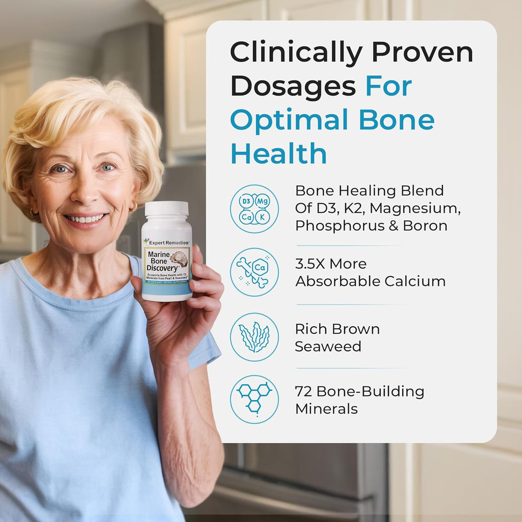 Marine Calcium Bone Density Supplement, 3.5X Absorbable Pearl Calcium & Icelandic Marine Algae, with Magnesium, Vitamin D3 K2 & More, Organic, Holistic Alternative, Astronaut Endorsed - 30 Days Supply