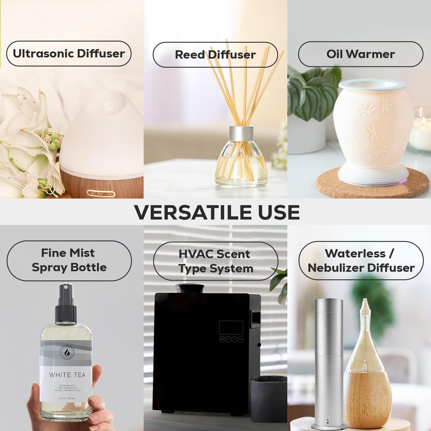 Aroma Country White Tea Diffuser Oil - Luxury Essential Oils for Diffuser Refill & Air Freshener Room Spray, Long-Lasting, Natural Home Fragrance and Hotel Scent for Diffusers & Machines (8.5 Fl Oz)