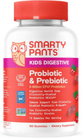 SmartyPants Kids Probiotic & Prebiotic Gummies for Digestive Health: Gut Health Supplement, Clinically Studied Prebiotic for Immune Support, Strawberry, 60 Count (30 Day Supply)