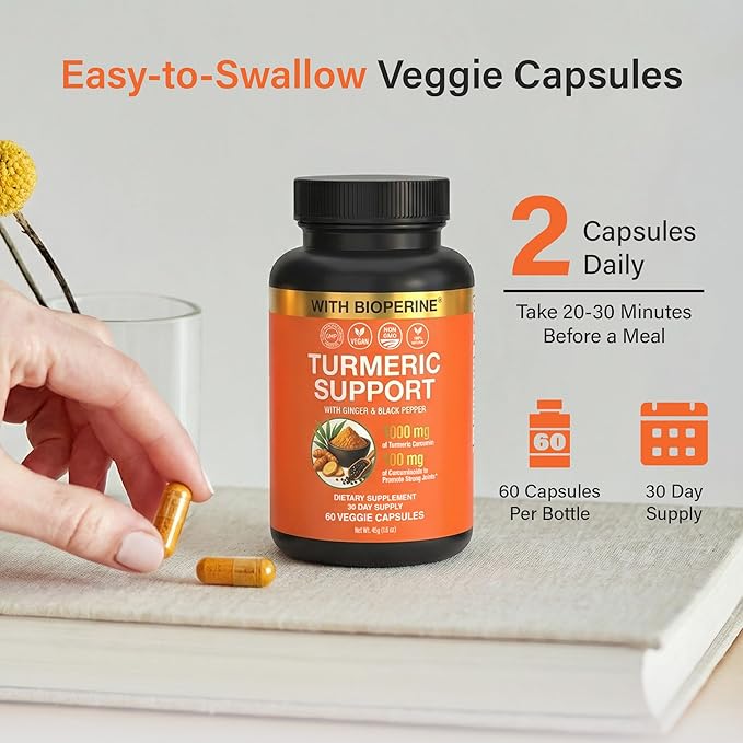 Sleeve Stars Turmeric Curcumin Supplement with Ginger & Black Pepper Bioperine, Joint Supplements for Men & Women, Joint Support & Inflammation Relief, Non-GMO Gluten-Free & Vegan, 1000mg 60 Cap